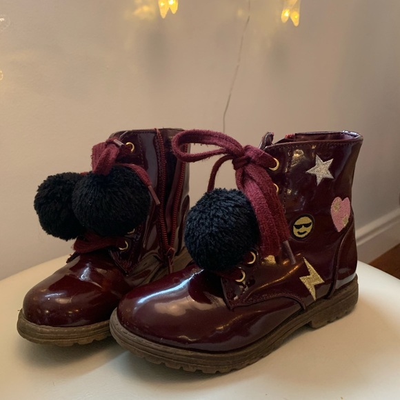 Rampage Girls fun patent burgundy/wine combat boot - Picture 2 of 8